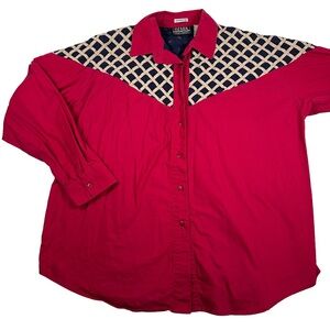 Ozark Mountain vintage 90s 80s western long sleeve button up red blue tan punchy